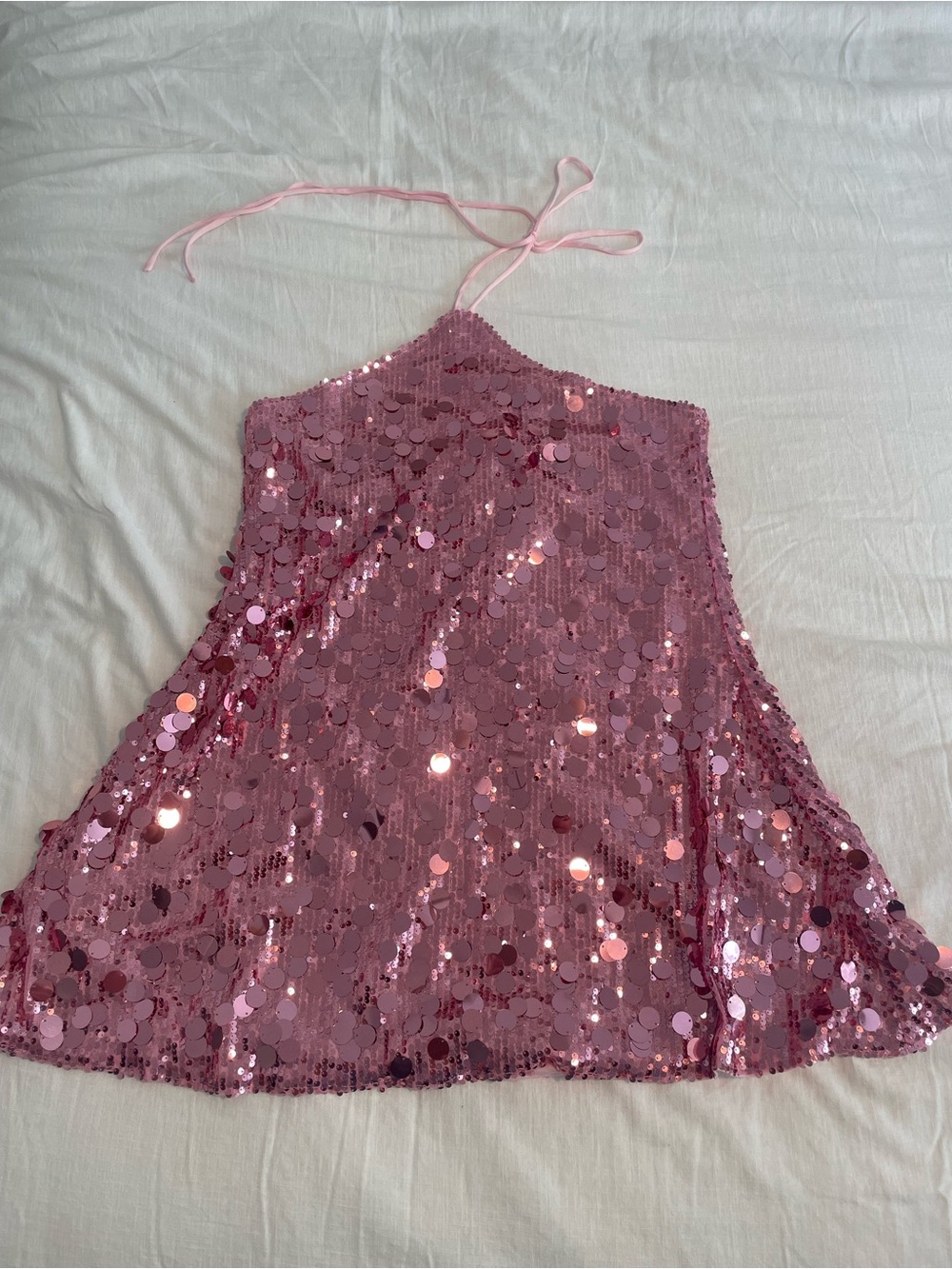 SHEIN Pink Sequin Halter Mini Dress